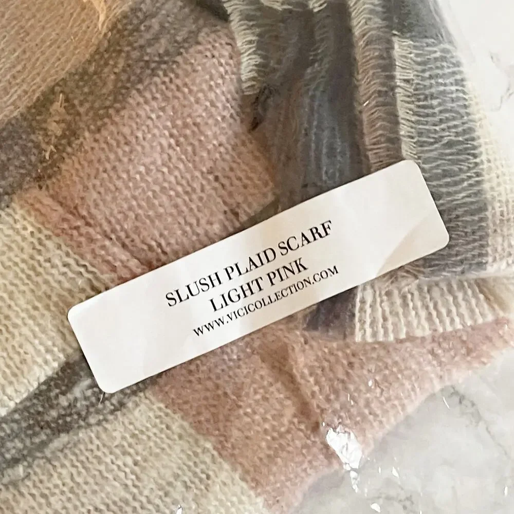 VICI Slush Plaid Blanket Scarf Pink Cream